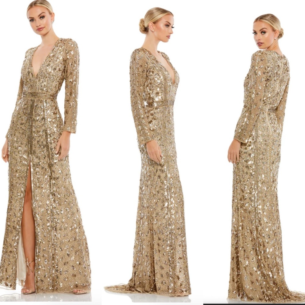 Mac Duggal Gold Sequin Maxi Dress